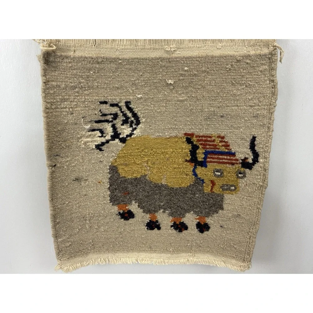 Tibetan Yak Meditation Carpet 100% Wool Wall Hanging Hand Woven in Nepal 17x30